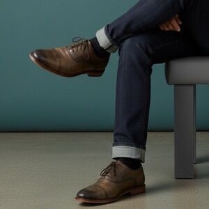 Warfield & Grand Logan Cap Toe Oxford Dress Shoes Men Brown Leather Size 9